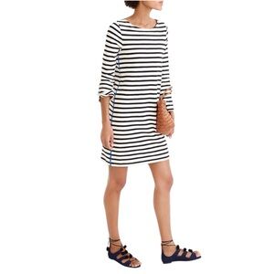 J.Crew White Black Breton Striped T-Shirt Dress Contrasting Blue Side Stripe S